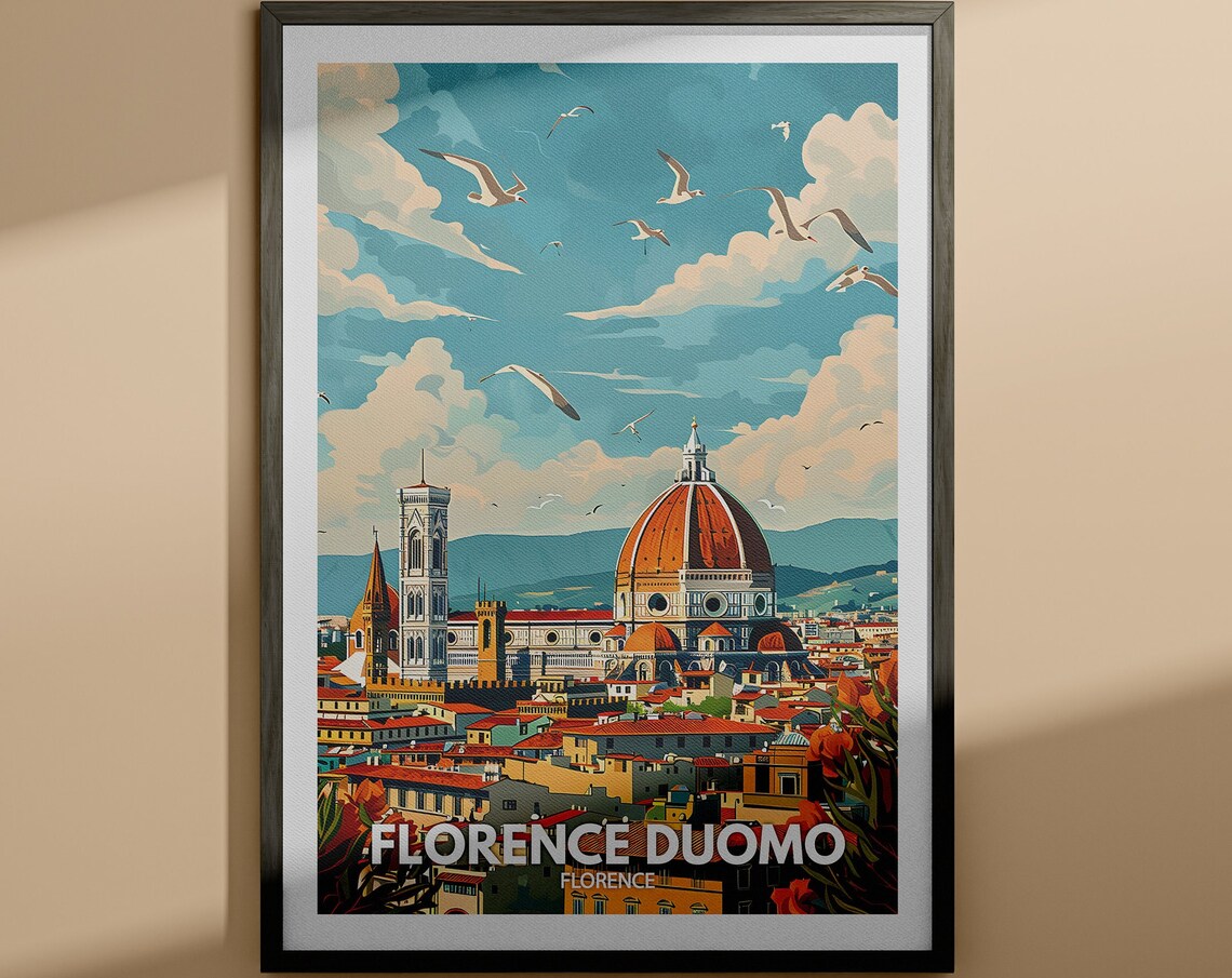 Florence Duomo Cathedral Terracotta Skyline Vintage Travel Poster