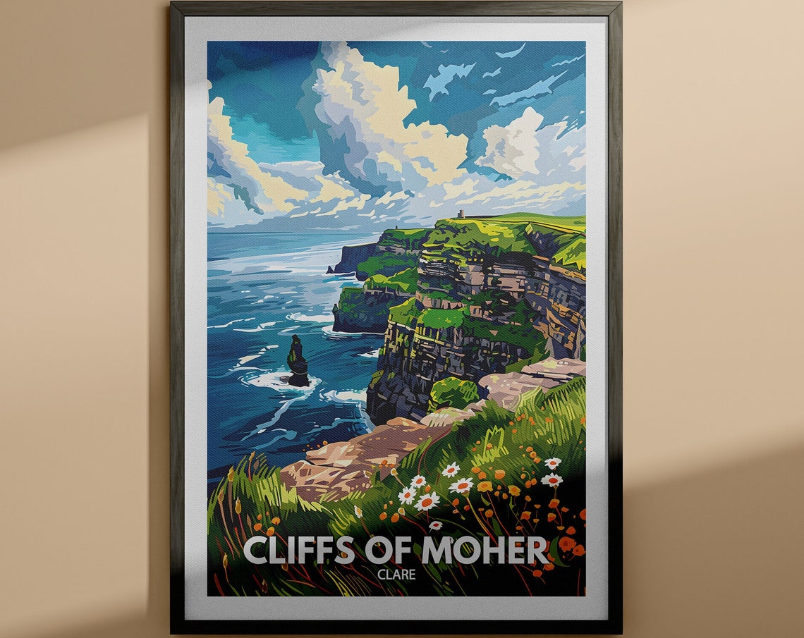 Cliffs of Moher Ireland Dramatic Coastal Cliffs Retro Travel Poster