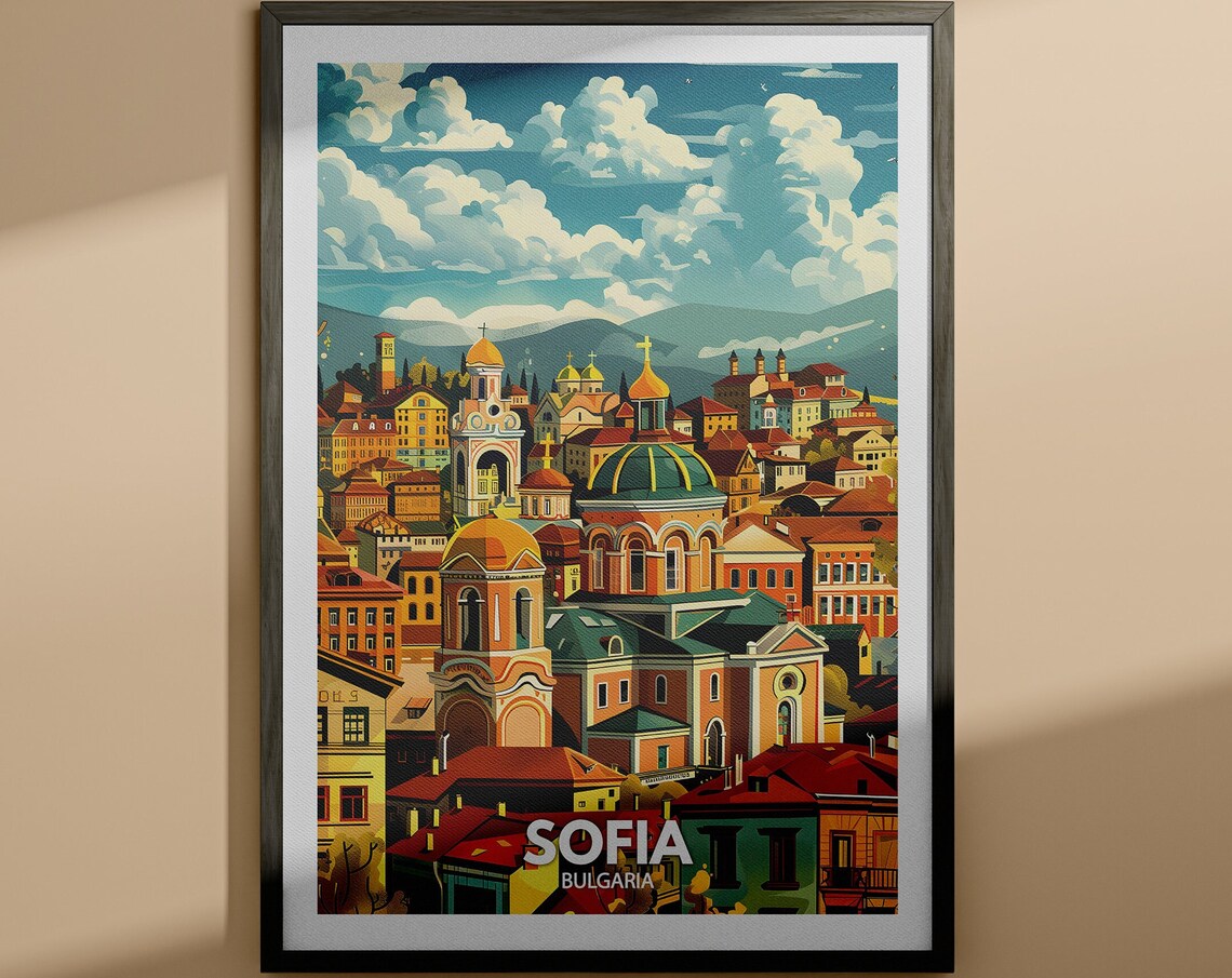 Sofia Bulgaria Domed Churches Old Town City Travel Poster Art