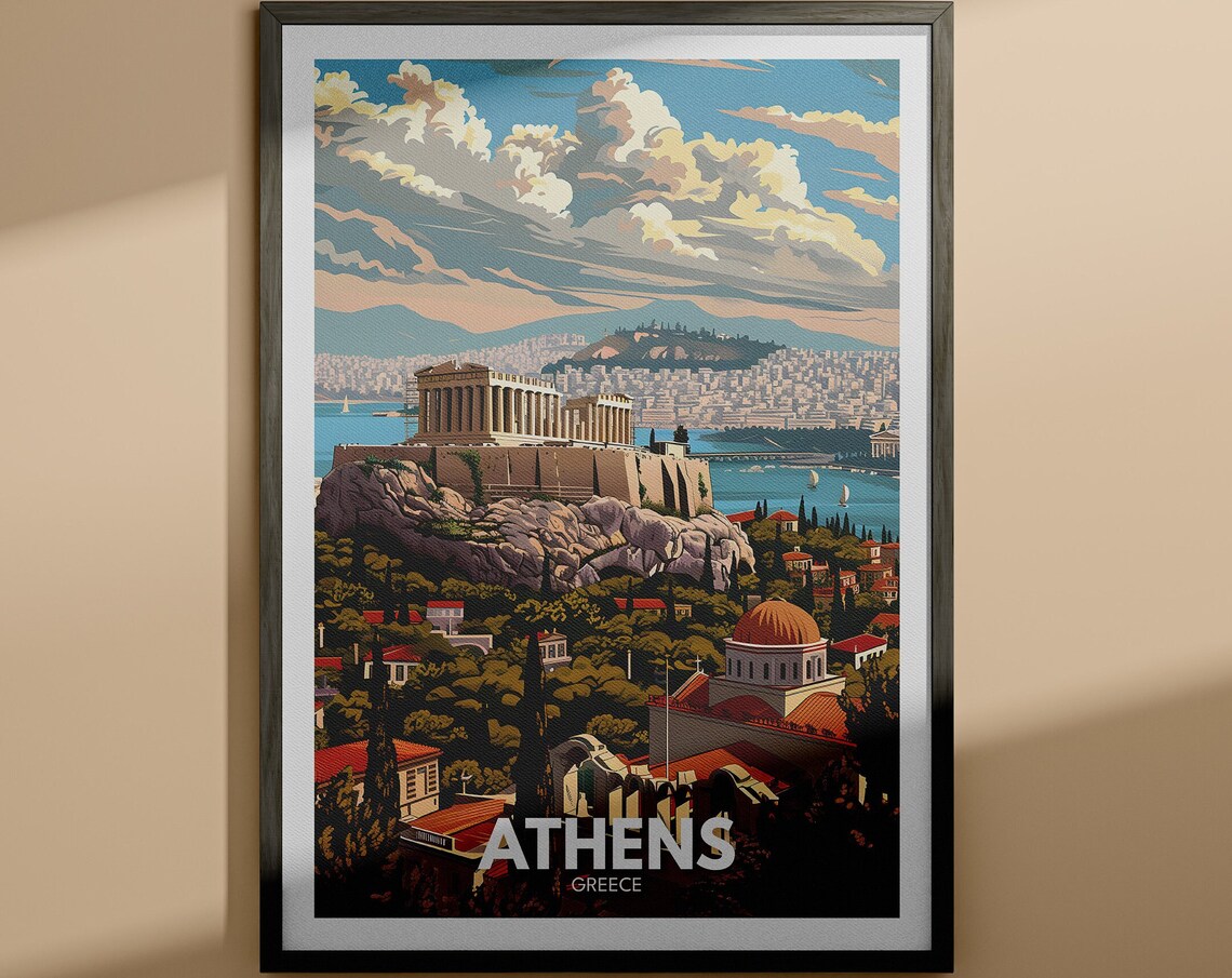Athens Greece Acropolis Parthenon Ancient Retro Travel Poster