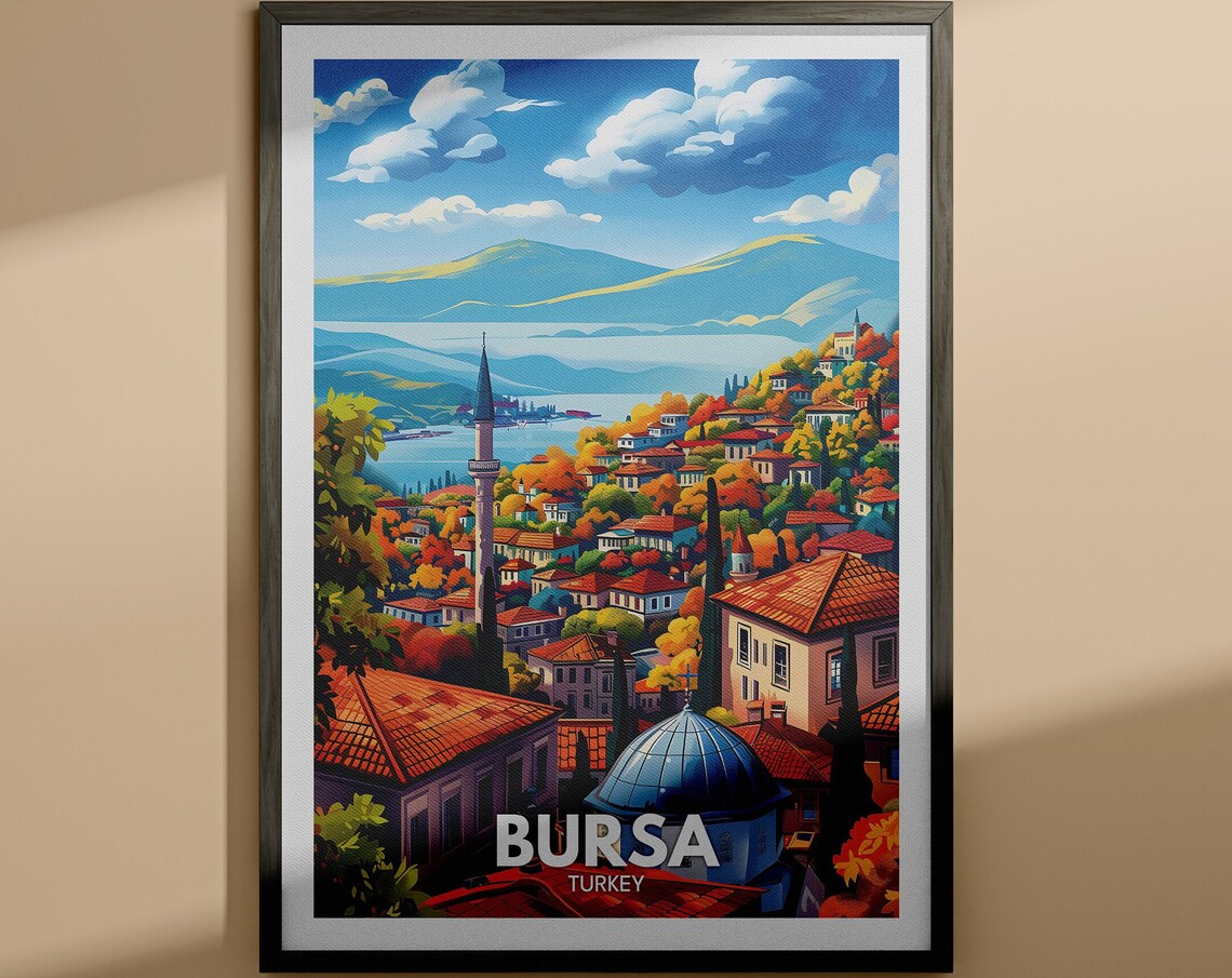 Bursa Turkey Hillside Old Town Minaret Mosque Dome Sunset Poster