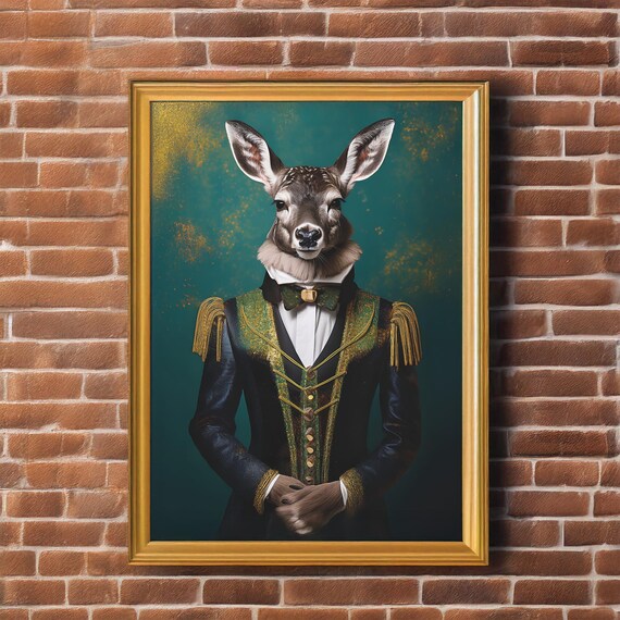 Majestic Deer Portrait Wall Art File Regal Anthropomorphic Animal Print Luxury Noble Wildlife Artwork For Elegant Home Decor