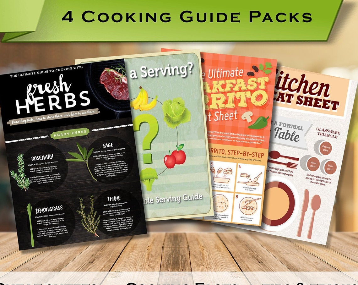 Four Cooking Guide Packs Bundle Cheat Sheets Promo Decor Poster