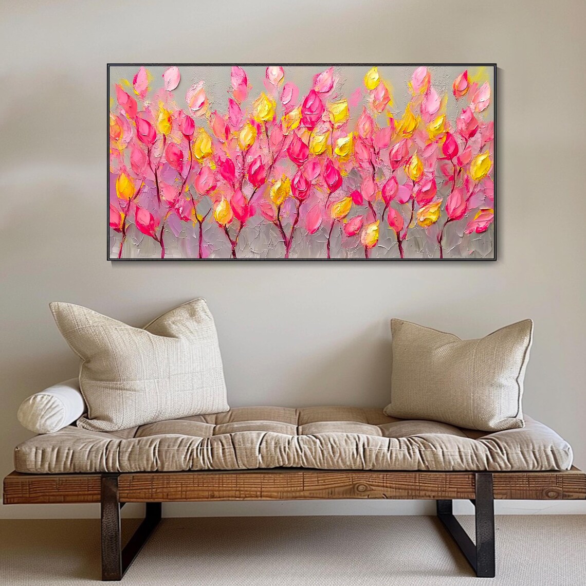 Pink And Yellow Tulip Buds Modern Abstract Floral Painting Poster - Image 4