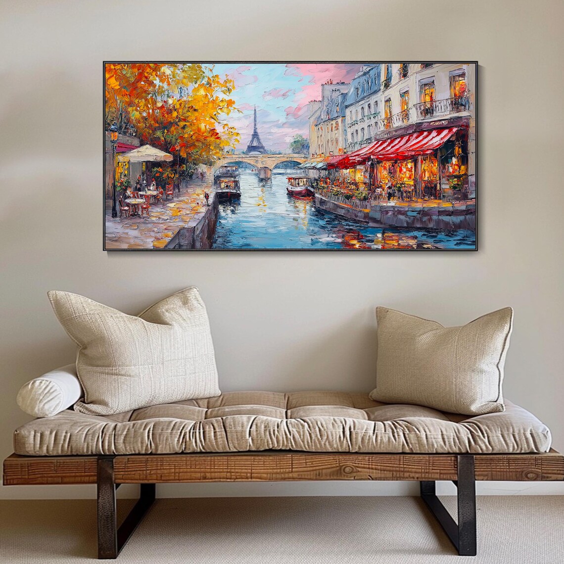Paris Eiffel Tower Canal Cafe Street Autumn Cityscape Poster - Image 4