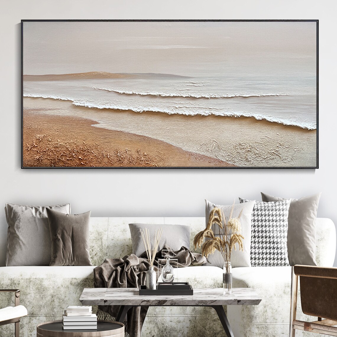 Wabi Sabi Scenic Oil Painting, Abstract Beach Print - Image 3