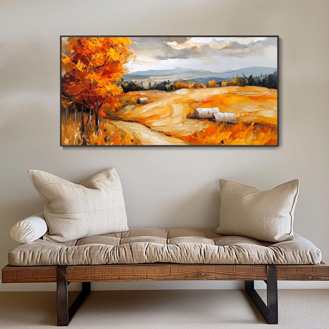 Golden Wheat Fields With Hay Bales Autumn Harvest Landscape Poster - Image 4