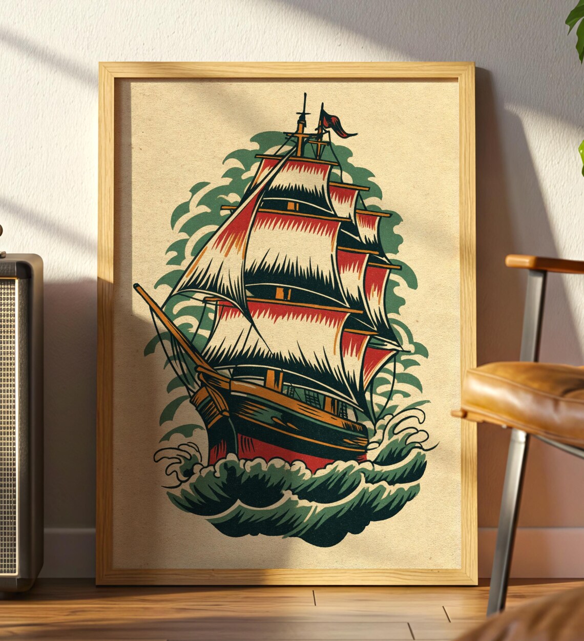 Traditional Sailor Ship Tattoo Nautical Art Print