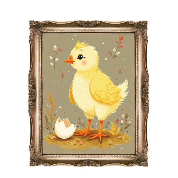 Baby Chick Wall Art Nursery Decor Kids Room Cute Animal Illustration Easter Decoration Spring Instant