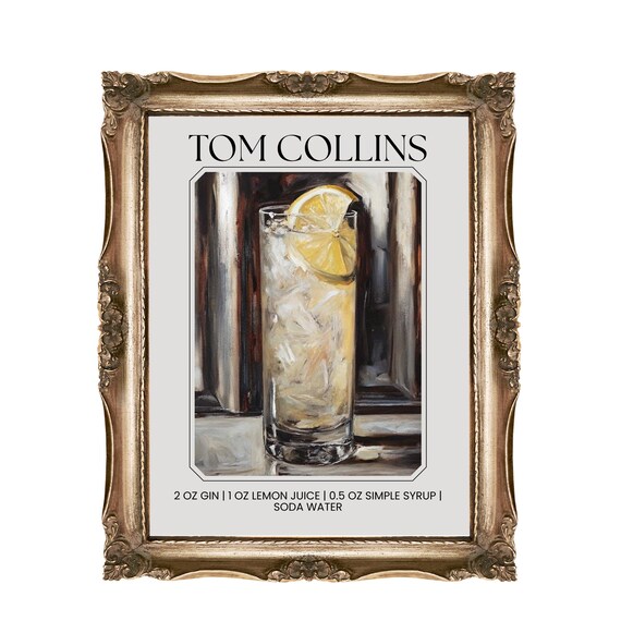 Tom Collins Cocktail Recipe Art Classic Gin Bar Decor Poster