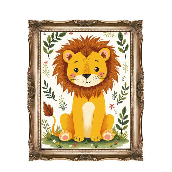 Cute Lion Wall Art Nursery Decor Kids Room Animal Print For Or Nurseries Instant
