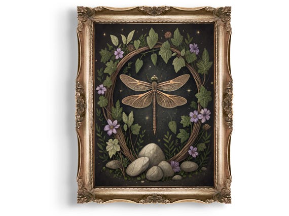 Dragonfly Wall Art Floral Botanical Print Nature Illustration Home Decor Insect Instant