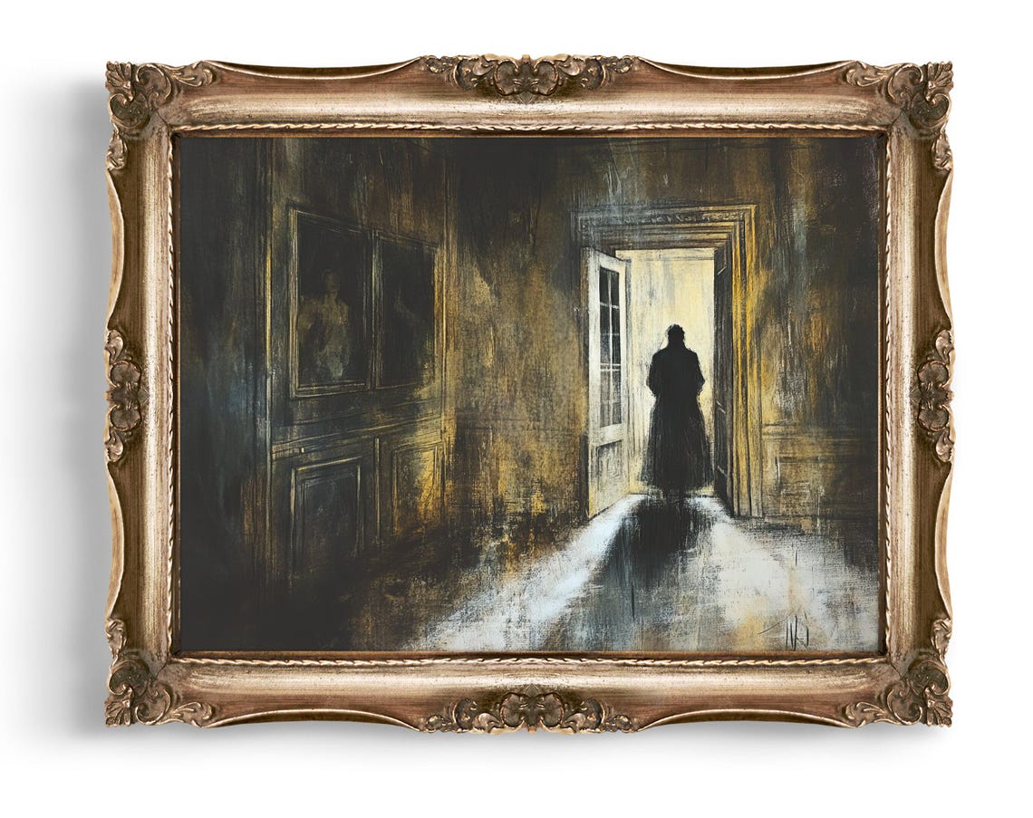 Dark Hallway Shadow Figure Spooky Vintage Horror Gothic Poster