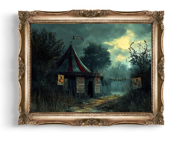 Creepy Circus Tent Art Eerie Vintage Style Wall Decor Dark Carnival Print Spooky Theme Moody Poster Unique Halloween Gift