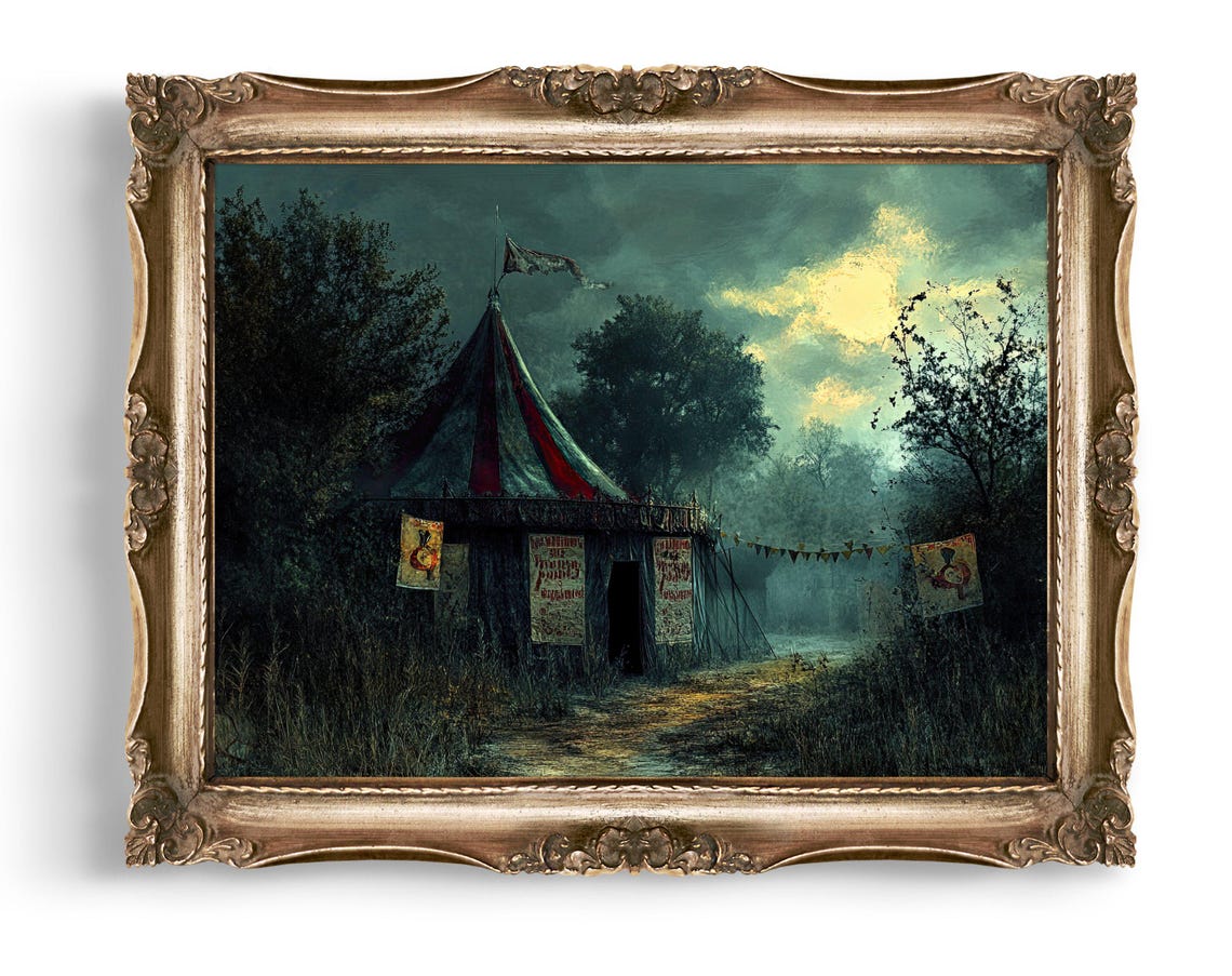 Creepy Circus Tent in Dark Woods Eerie Vintage Style Wall Poster