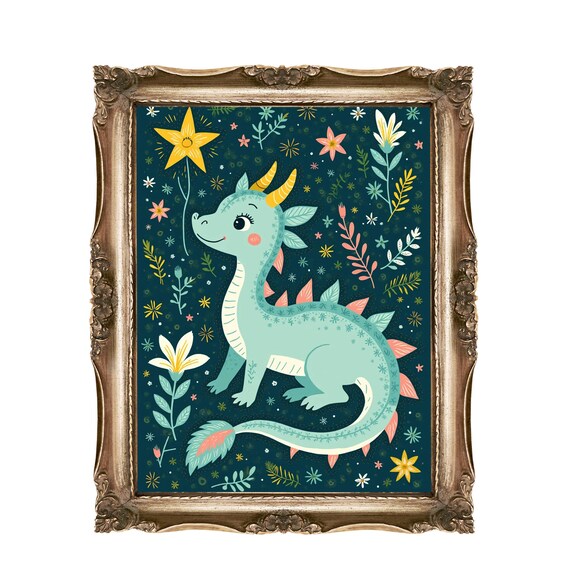 Dragon Wall Art For Kids Nursery Decor Cute Baby Fantasy Print Room Magical