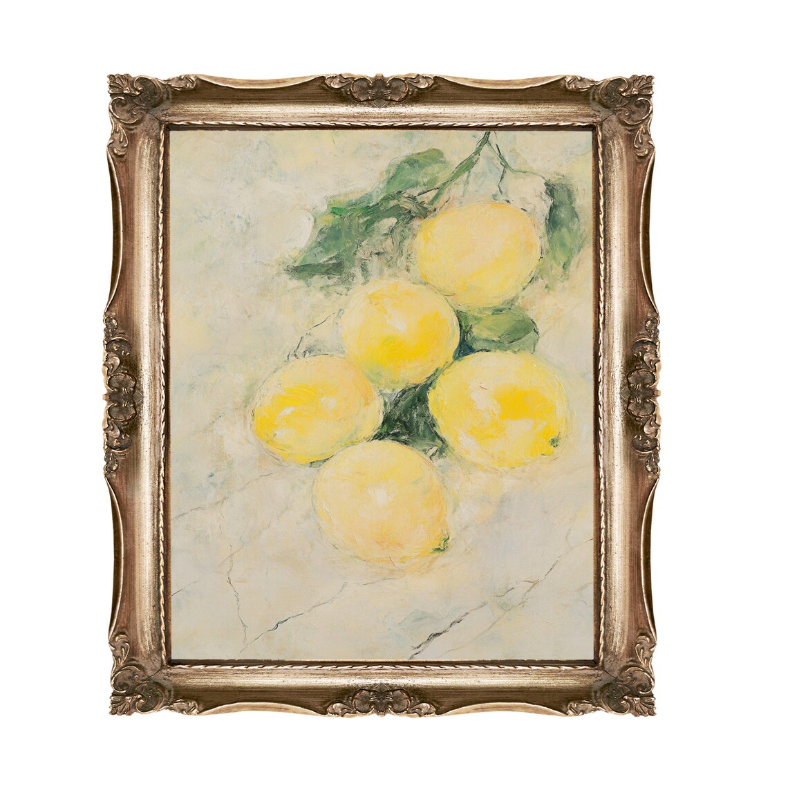 Ripe Lemons On Branch With Green Leaves Soft Vintage Art Poster