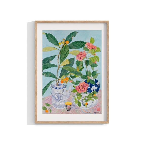 Chinoiserie Watercolour Floral Still Life Art Print