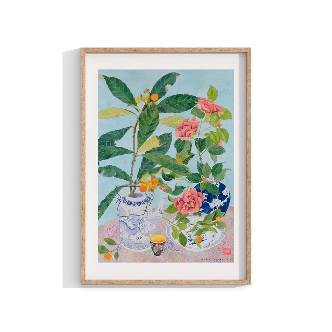 Chinoiserie Watercolour Floral Still Life Art Print
