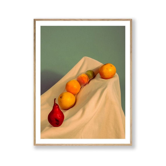 Fruit Still Life Framed Print Food Photography Wall Art Orange Peach Pear Fine Art Print Kitchen Art 18x24 24x32 30x40 Inch