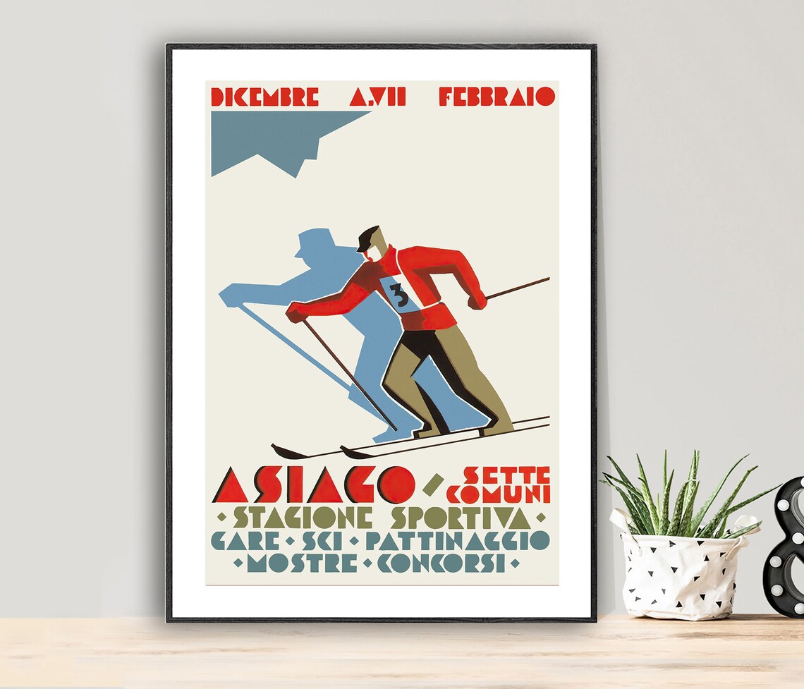 Asiago Italy Winter Sports Season Vintage Skier Racer Poster