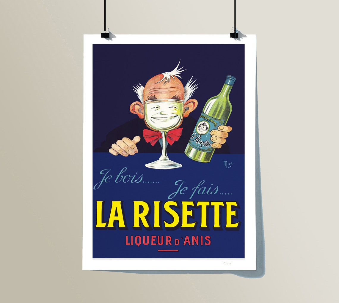 La Risette Liqueur dAnis Cartoon Drinker Mich Vintage Ad Poster - Image 2