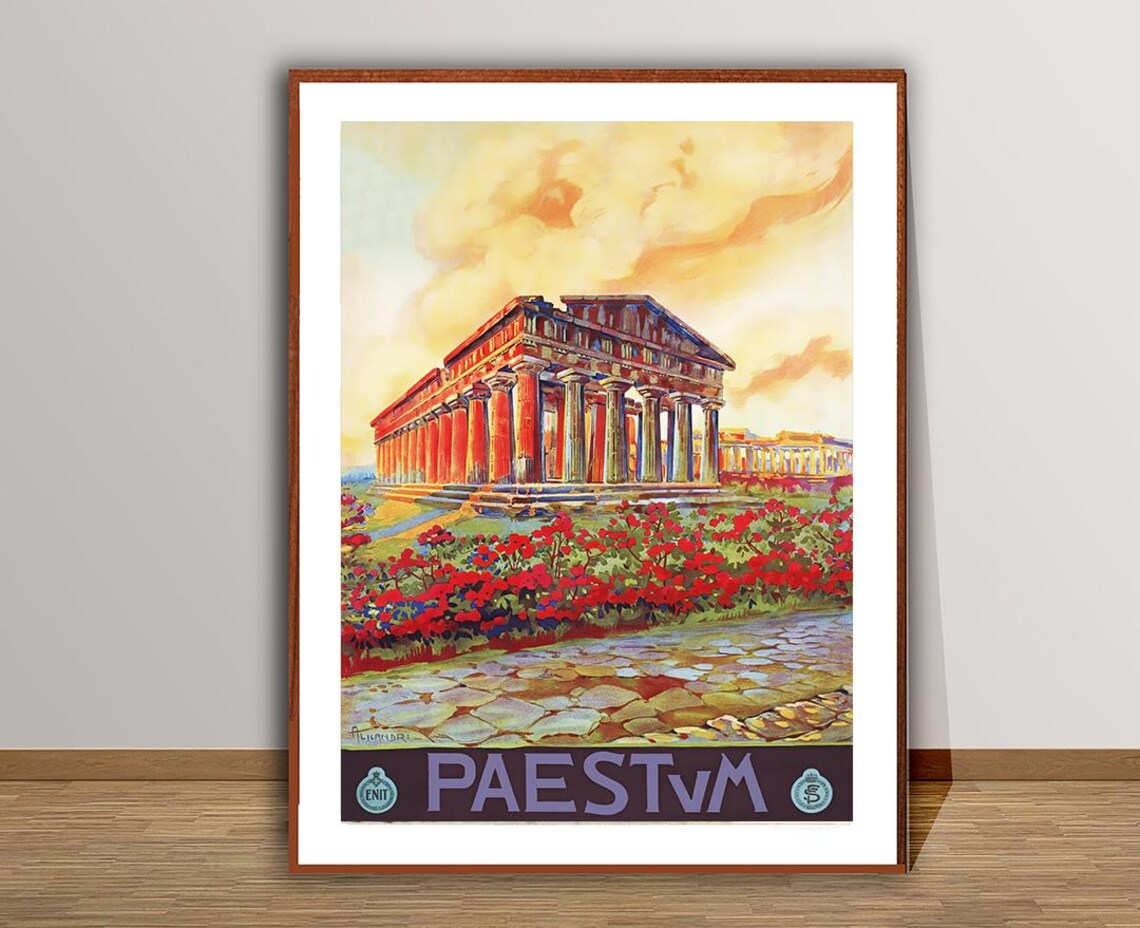 Paestum Italy Ancient Greek Temples Ruins Vintage Travel Poster - Image 2