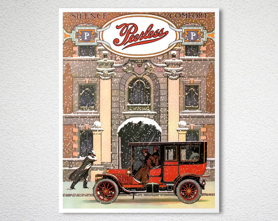 Peerless Silence Comfort Red Motorcar Snow Vintage Auto Poster - Image 2