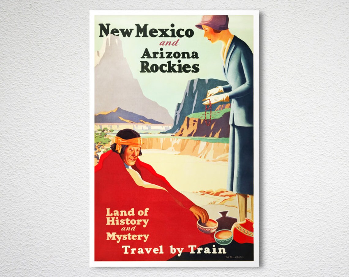 New Mexico and Arizona Rockies Vintage Desert Train Travel Poster - Image 2