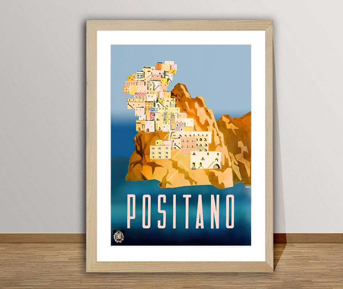 Positano Italy Vintage Travel Poster, Retro Wall Decor