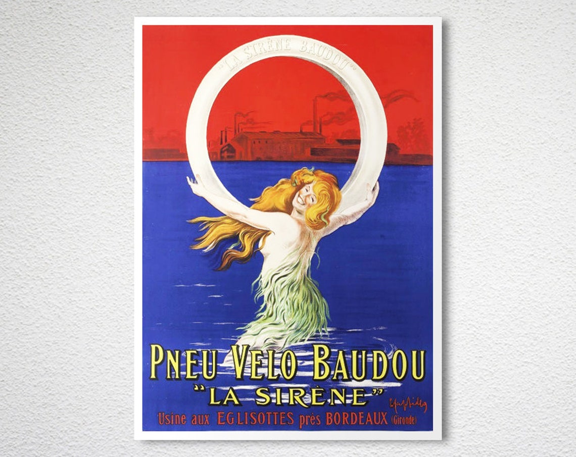 Pneu Velo Baudou La Sirene Vintage French Bicycle Tire Poster - Image 2