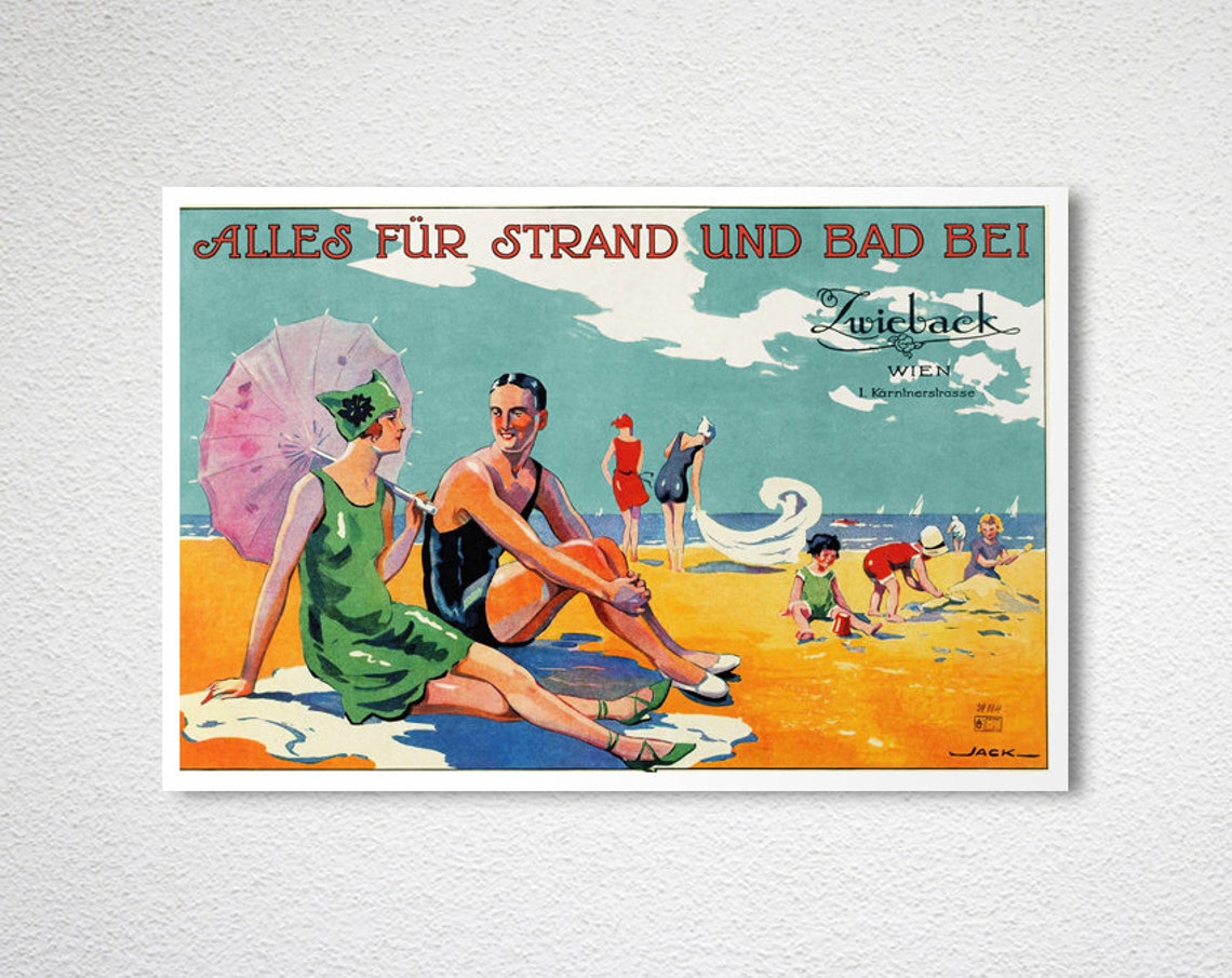 Vintage Zwieback Wien Beach Poster Strand und Bad Summer Art - Image 2