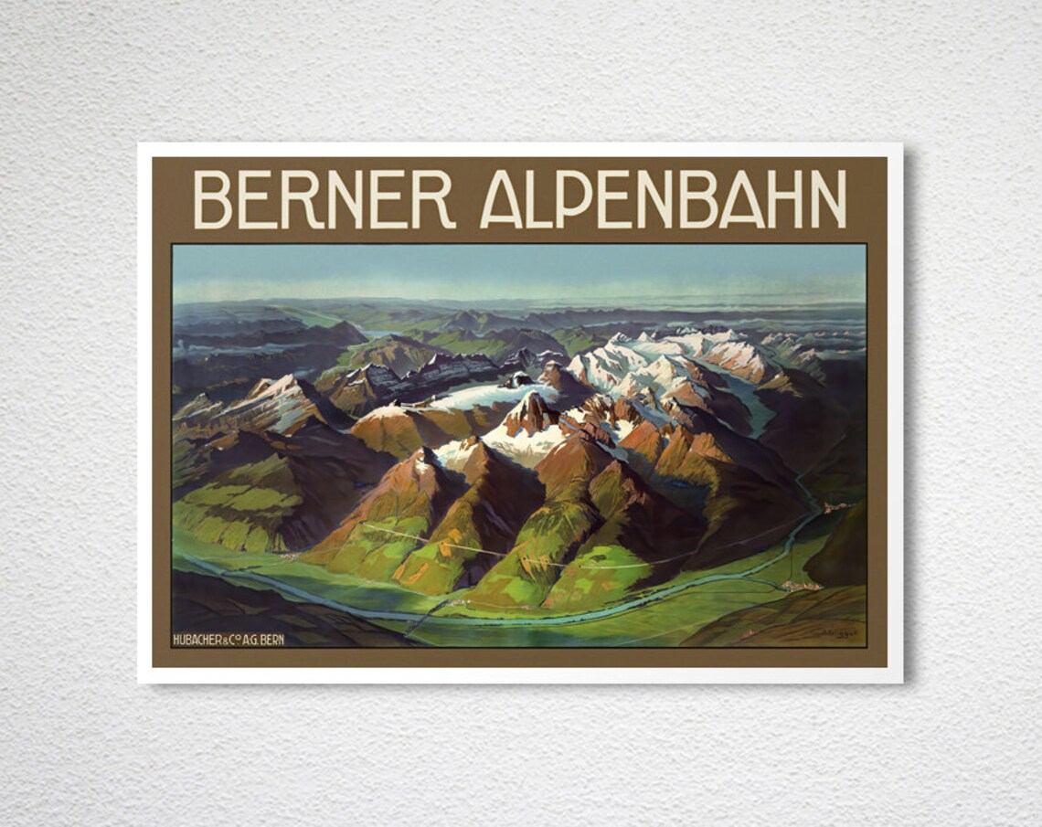 Berner Alpenbahn Vintage Swiss Alps Railway Panorama Travel Poster - Image 2