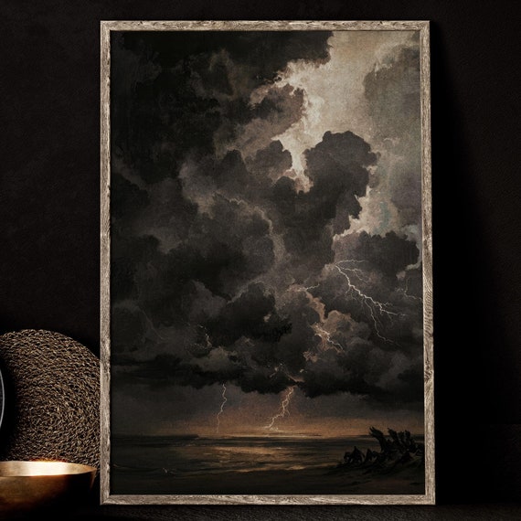 Cloud Painting Halloween Wall Art Goth Home Decor Dark Wall Art Vintage Halloween Decoration Nature Wall Art Moody Landscape Black Decor