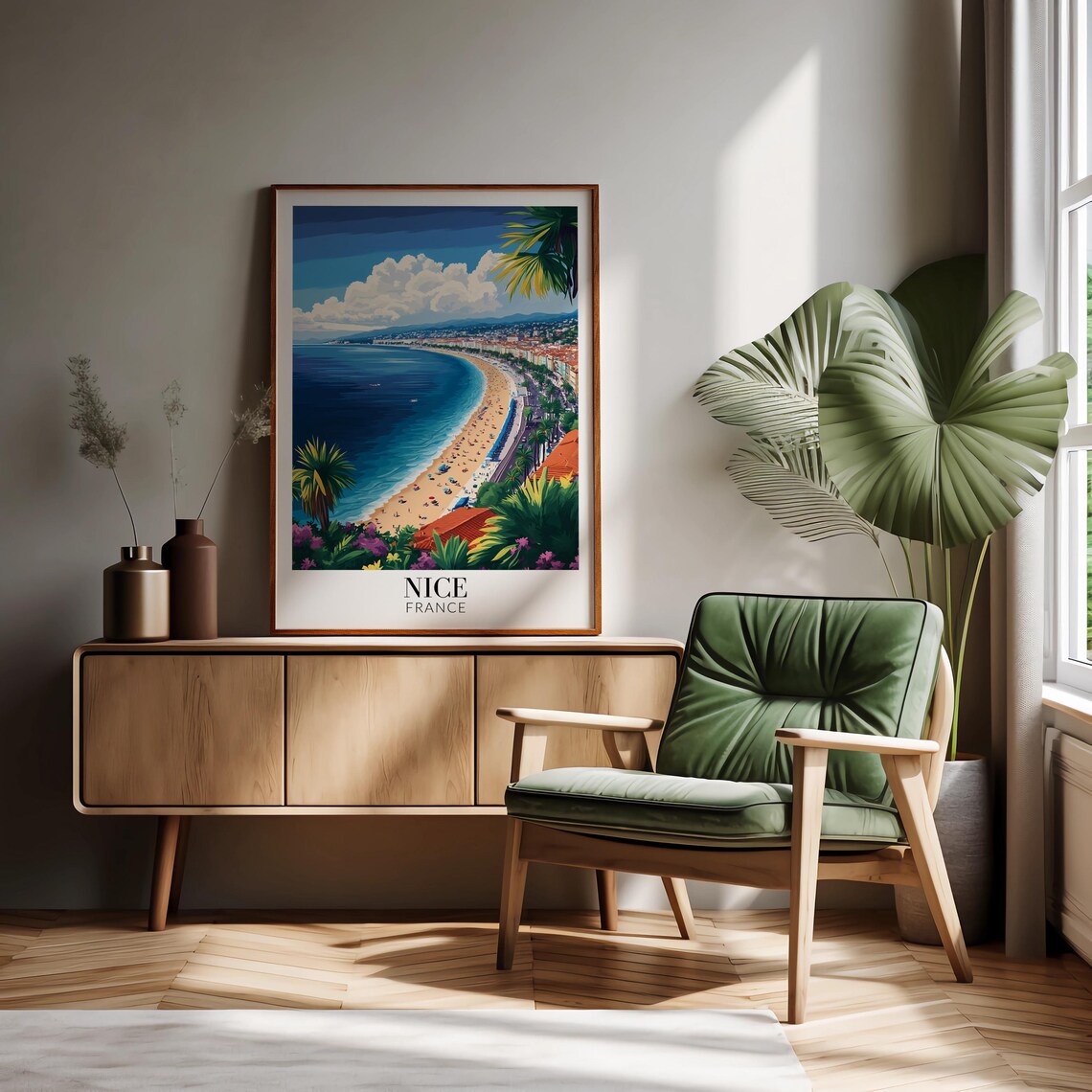 Nice France Curved Beach Bay Palm Trees Riviera Travel Poster - Image 2