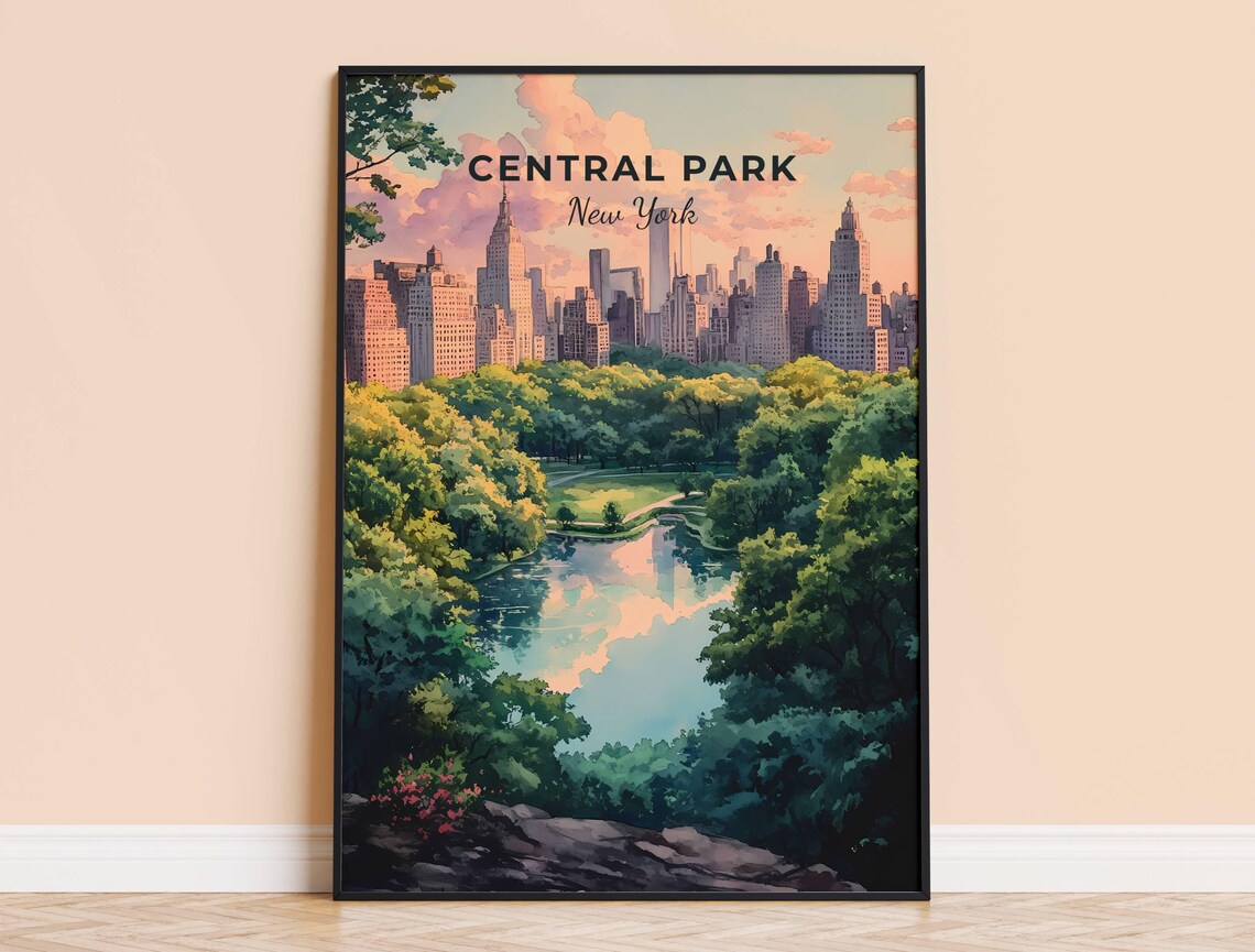 Central Park Watercolor Travel Poster, New York