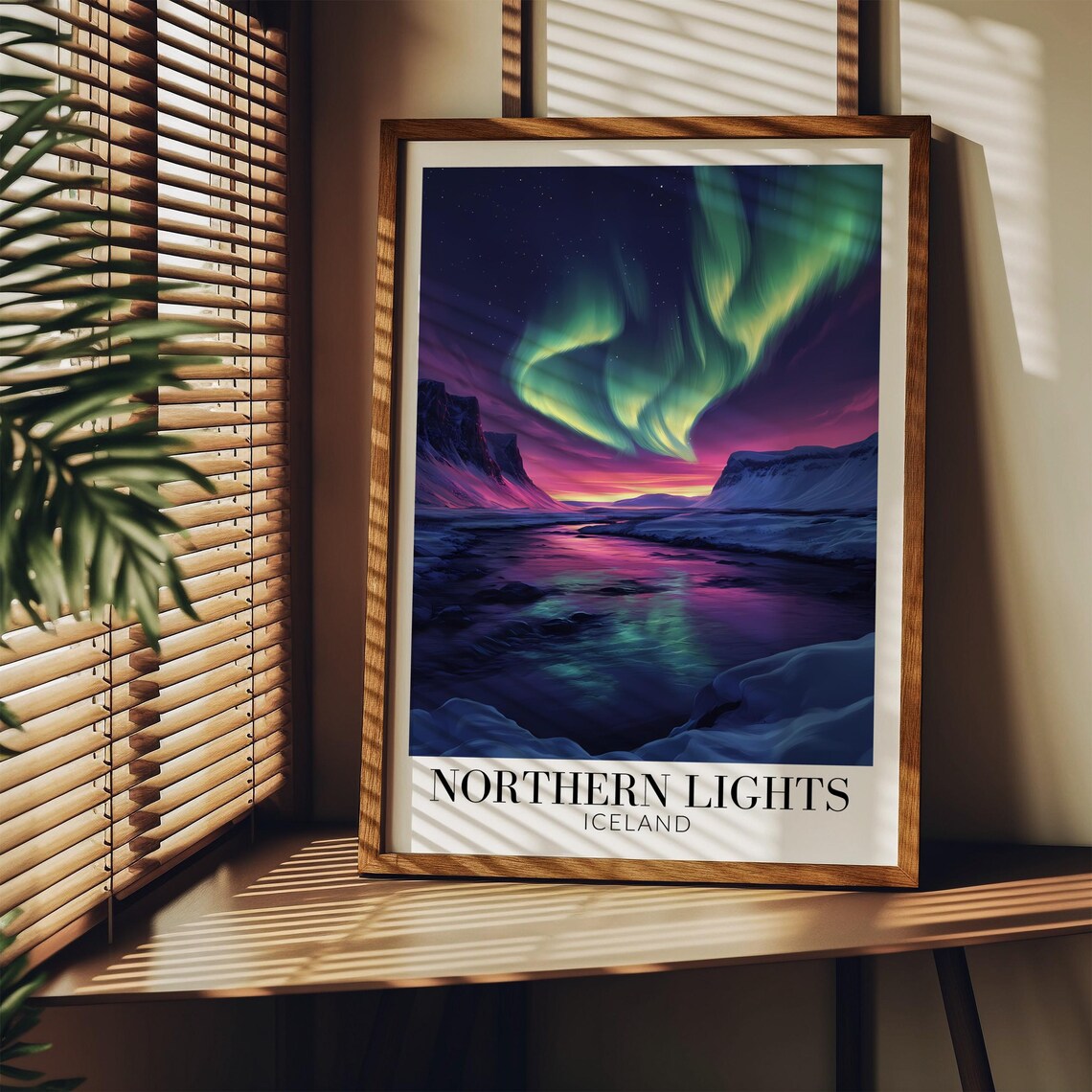 Iceland Northern Lights Aurora Waves Over Rocky Snow Coast Poster - Image 3