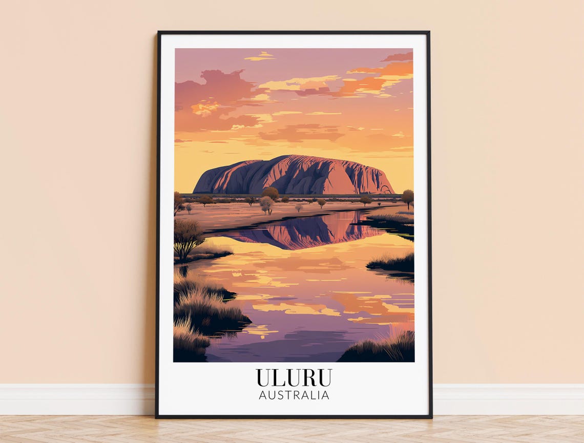 Uluru Australia Sunset Desert Waterhole Reflection Travel Poster