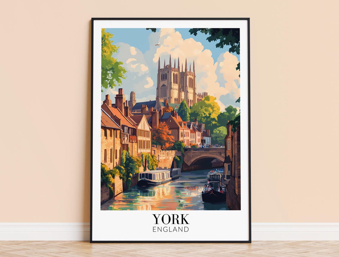 York England Minster Cathedral River Ouse Boats Travel Poster