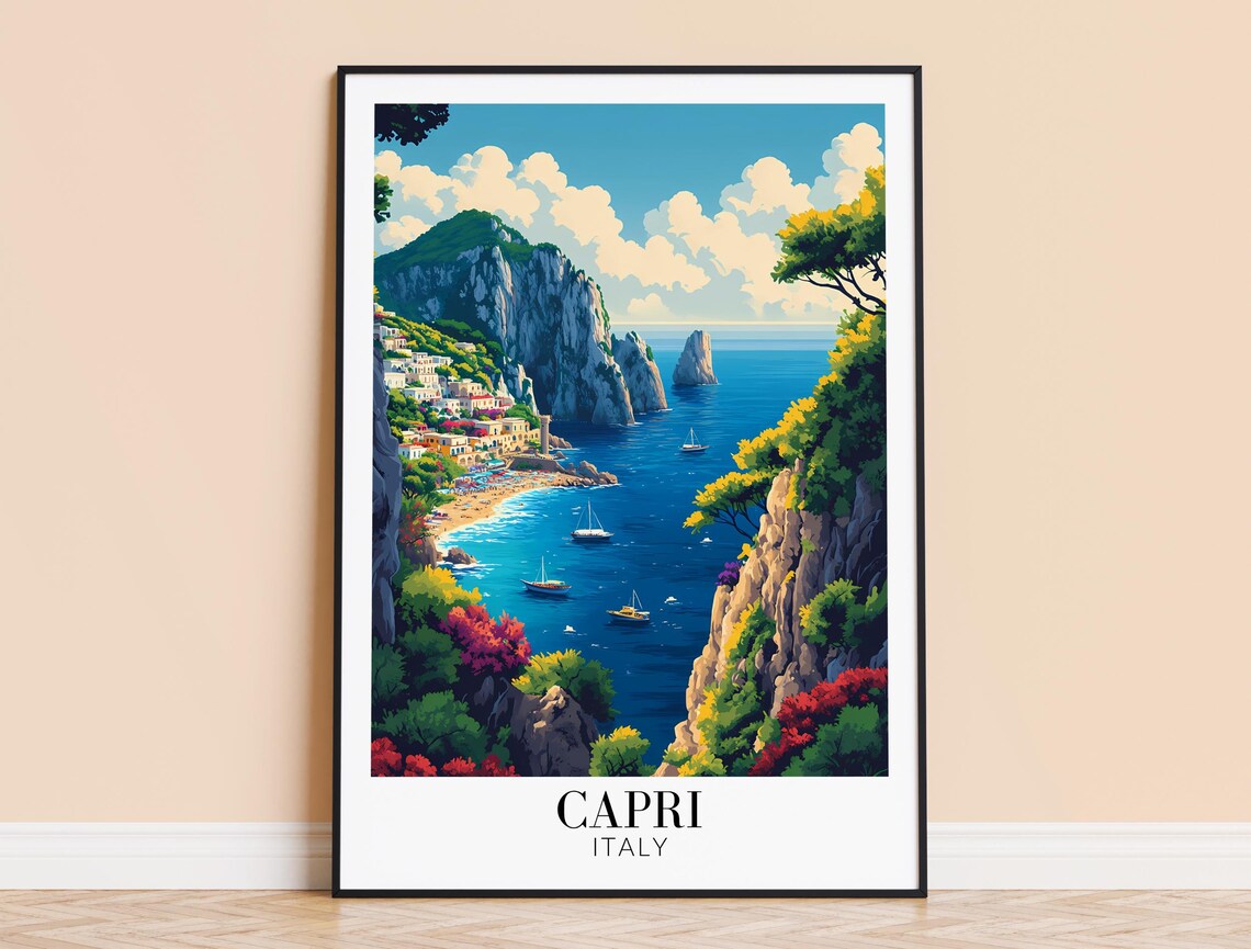 Capri Italy Faraglioni Sea Stacks Colorful Cliffs Travel Poster