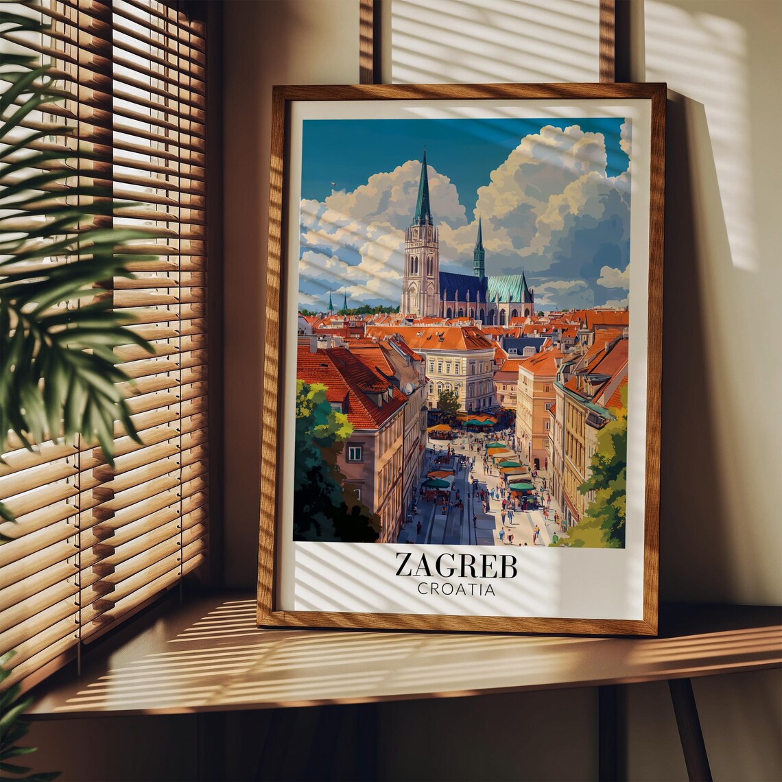 Zagreb Croatia Cathedral and Old Town Rooftops Travel Poster - Image 3