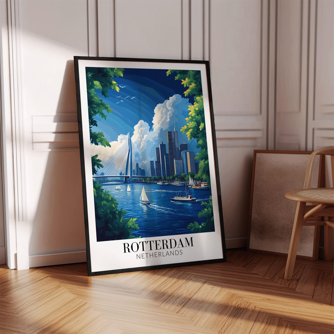 Rotterdam Netherlands Erasmus Bridge Sailboat Harbor Day Poster - Image 4