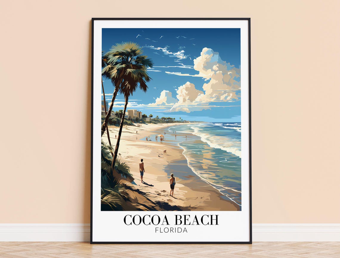 Cocoa Beach Florida Palm Trees Beach Stroll Summer Travel Poster