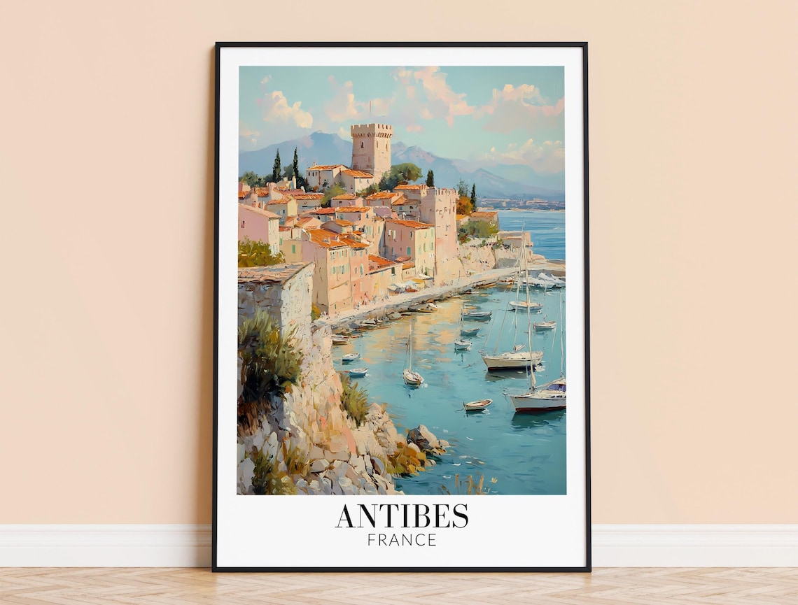 Antibes France Old Town Tower Harbor Sailboats Riviera Travel Poster
