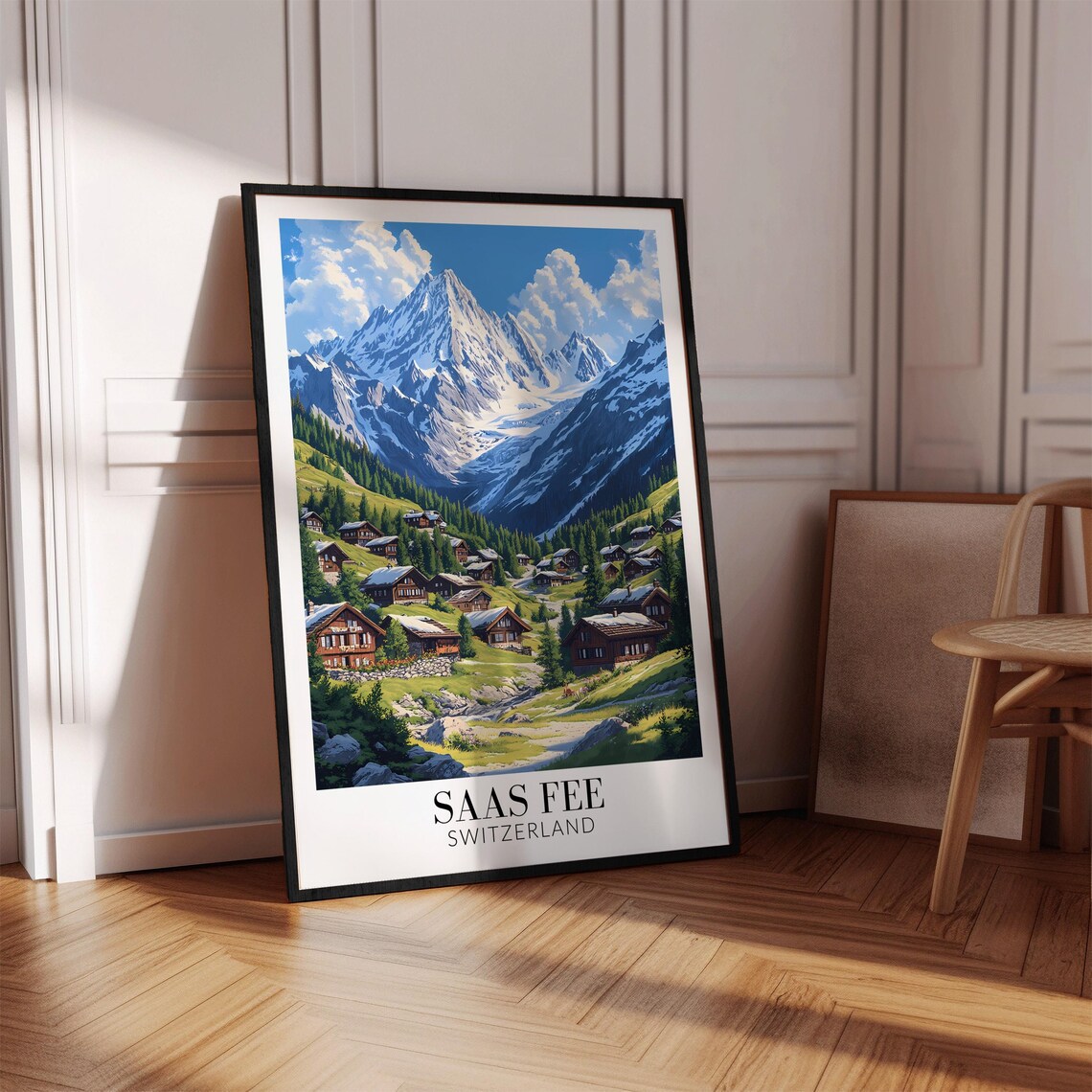 Saas Fee Switzerland Summer Alpine Village Chalets Travel Poster - Image 4