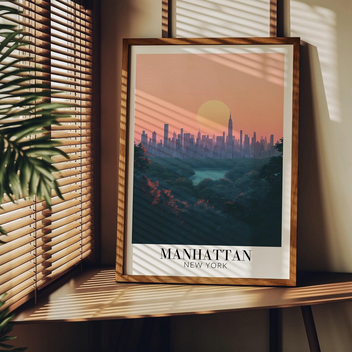 Manhattan New York Central Park Sunset City Skyline Art Poster - Image 3