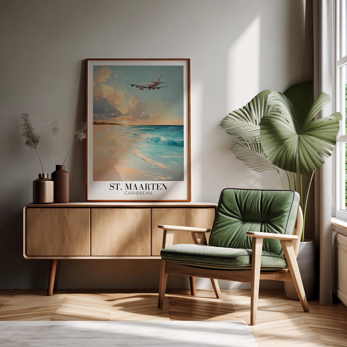 St Maarten Caribbean Maho Beach Plane Landing Sunset Travel Poster - Image 2