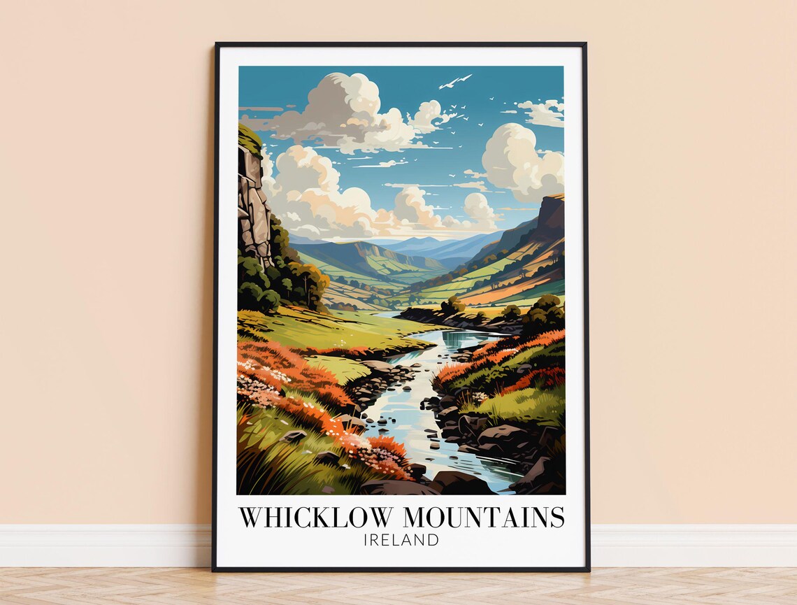 Whicklow Mountains Ireland Valley River Retro Style Travel Poster