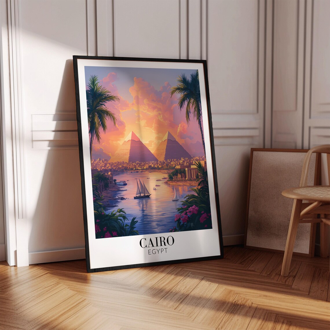 Cairo Egypt Pyramids of Giza Pink Sunset Over the Nile Poster - Image 4