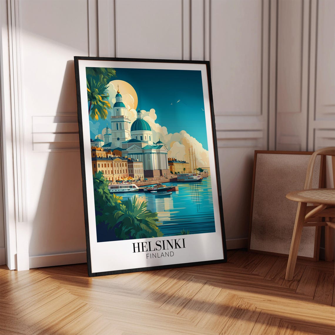 Helsinki Finland Cathedral Harbor Moonlit Night Scene Poster - Image 4